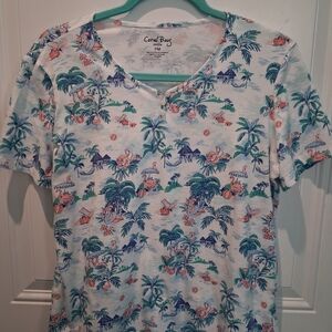 NWOT--CORAL BAY FUN TROPICAL FLAMINGO & PALM TREES T-SHIRT!